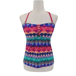NWT Pink Envelope Halter Multicolor Boho Tankini Swim Top Womens Small